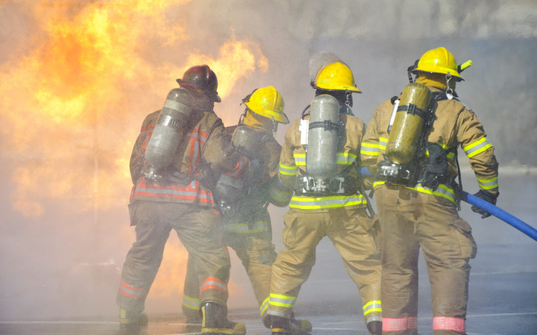 Firefighters engage in a training excercise